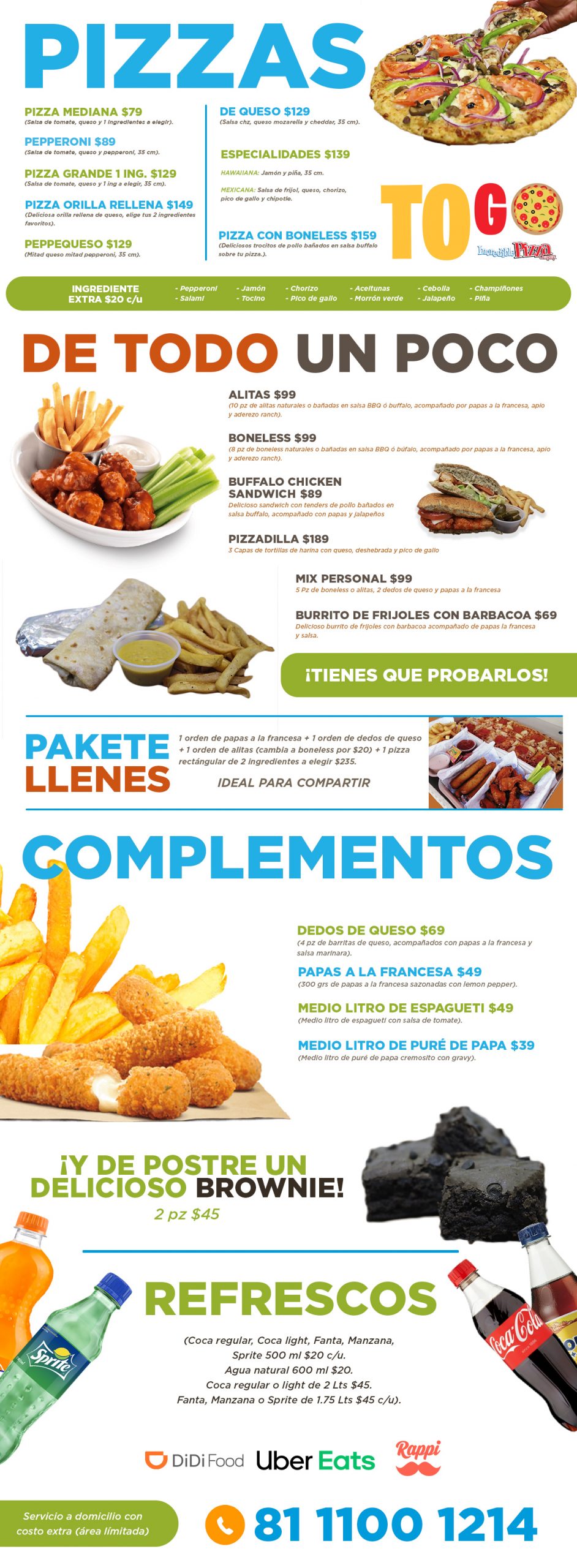 MENÚ TO GO Incredible Pizza